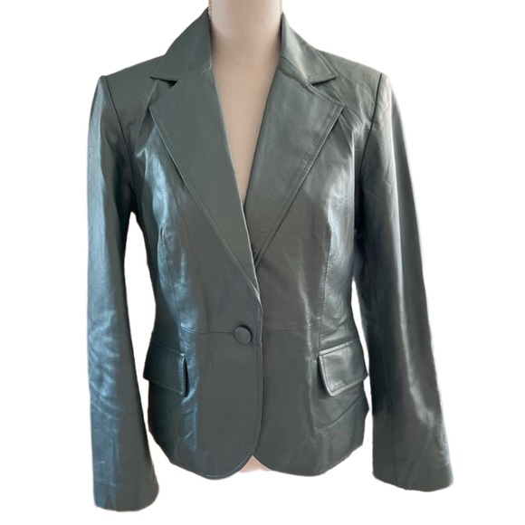Bernardo Jackets & Blazers - Bernardo Stunning‎  Silvery Blue Leather Blazer Jacket L